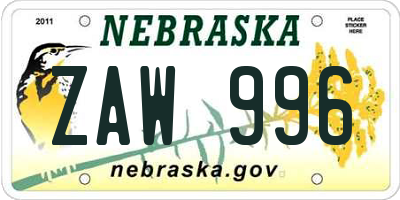 NE license plate ZAW996