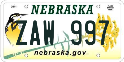 NE license plate ZAW997