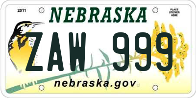 NE license plate ZAW999