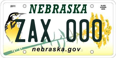 NE license plate ZAX000