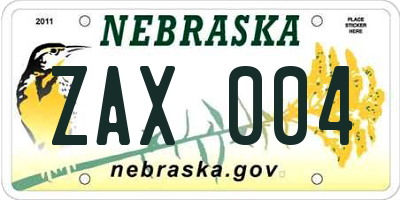 NE license plate ZAX004