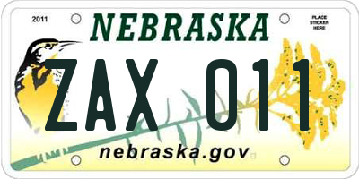 NE license plate ZAX011
