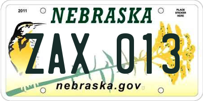 NE license plate ZAX013
