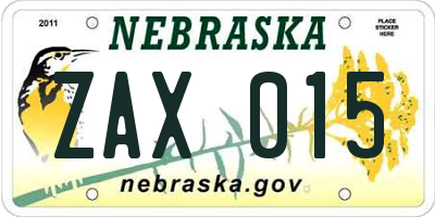 NE license plate ZAX015