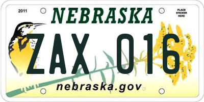NE license plate ZAX016