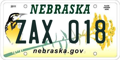 NE license plate ZAX018