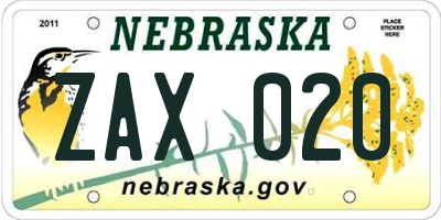 NE license plate ZAX020