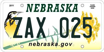 NE license plate ZAX025