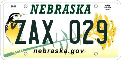 NE license plate ZAX029
