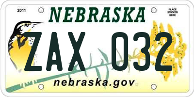 NE license plate ZAX032