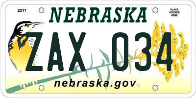 NE license plate ZAX034