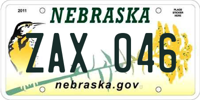 NE license plate ZAX046