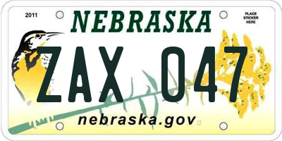 NE license plate ZAX047