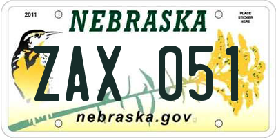 NE license plate ZAX051