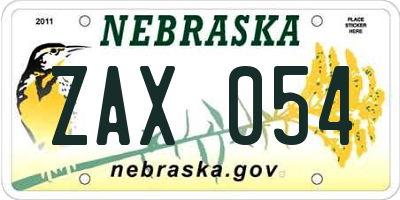 NE license plate ZAX054