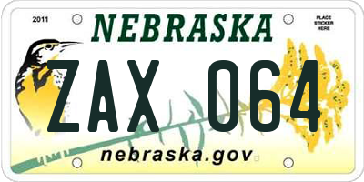 NE license plate ZAX064