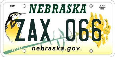 NE license plate ZAX066