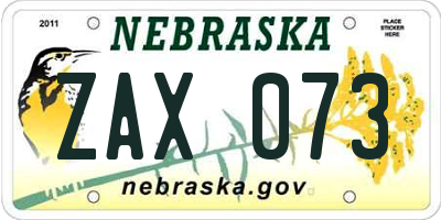 NE license plate ZAX073