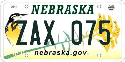 NE license plate ZAX075