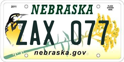 NE license plate ZAX077