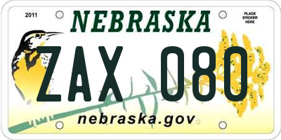 NE license plate ZAX080