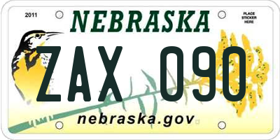 NE license plate ZAX090