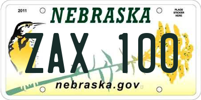 NE license plate ZAX100