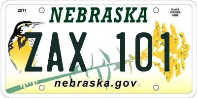 NE license plate ZAX101
