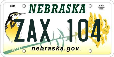 NE license plate ZAX104