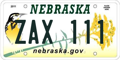 NE license plate ZAX111