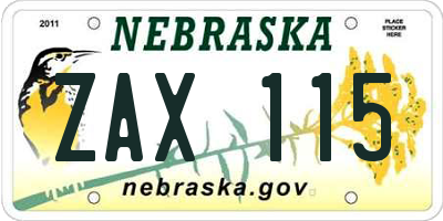 NE license plate ZAX115