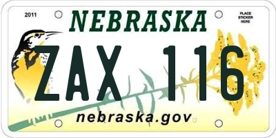 NE license plate ZAX116