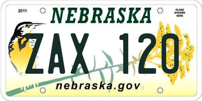 NE license plate ZAX120