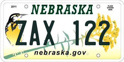 NE license plate ZAX122