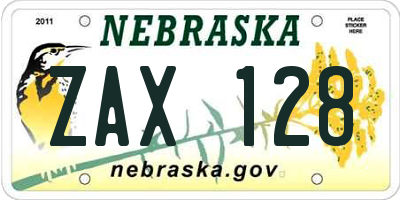 NE license plate ZAX128