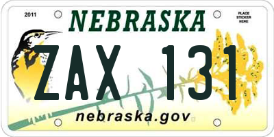 NE license plate ZAX131