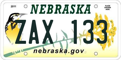 NE license plate ZAX133