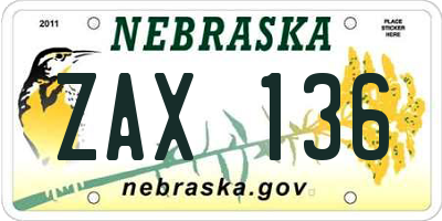 NE license plate ZAX136