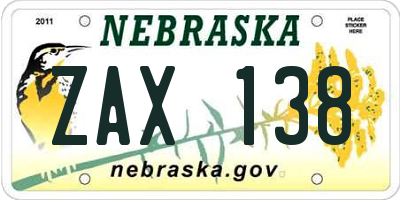 NE license plate ZAX138