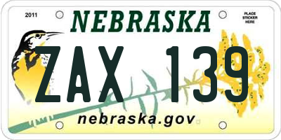 NE license plate ZAX139