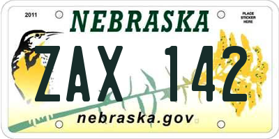 NE license plate ZAX142