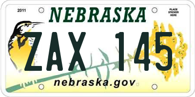 NE license plate ZAX145