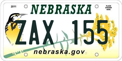 NE license plate ZAX155