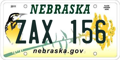 NE license plate ZAX156