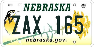 NE license plate ZAX165
