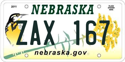 NE license plate ZAX167