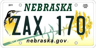 NE license plate ZAX170