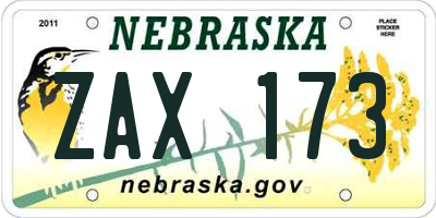 NE license plate ZAX173