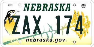 NE license plate ZAX174
