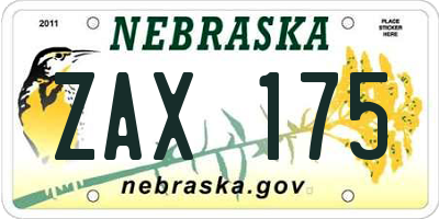 NE license plate ZAX175